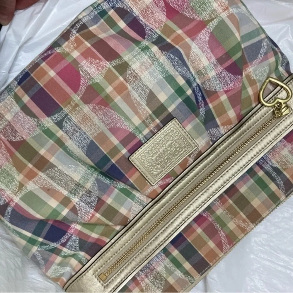 Coach Poppy Daisy Madras Pastel Tartan Plaid Crossbody Purse F22146